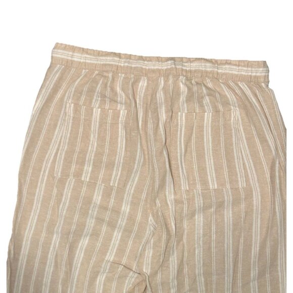 Gap Wide Leg Linen Blend Pants Women's Size Large Khaki Stripe Coastal Paper Bag - Picture 9 of 11